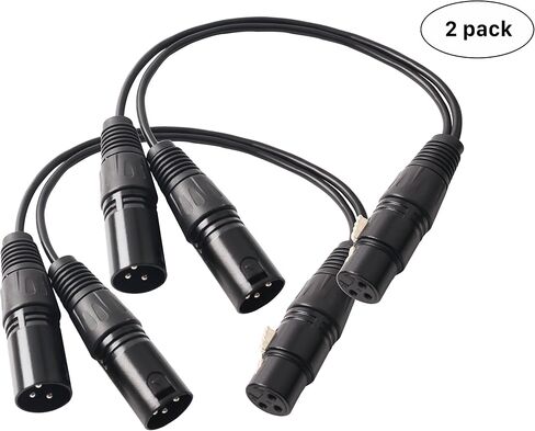 Devinal XLR Splitter Female to 2 Male Cable، XLR Female to Dual XLR Male Balanced Patch Y Cable، 3 PIN XLR Jack to 2 XLR Plugs محول الحبل - 1 قدم 2 حزمة in Kuwait