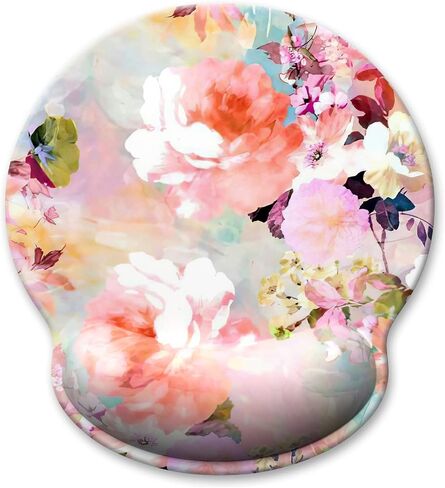 Ergonomic Mouse Pad with Wrist Support, Floral Memory Foam Wrist Rest Mouse Pads, Cute Computer Laptop Office Accessories Decor, Pain Relief Mousepad for Gaming Work Women Girls, Pink Flower in Saudi Arabia