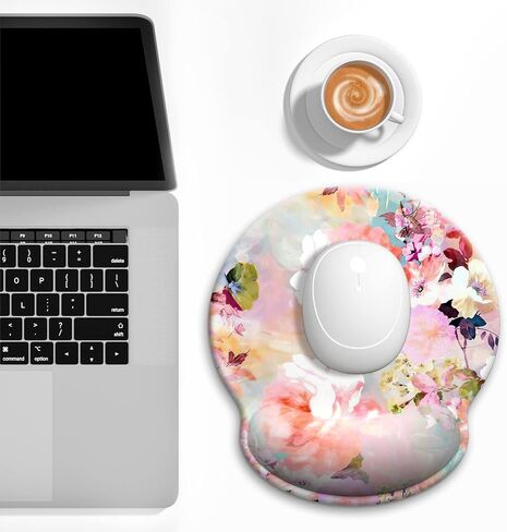 Ergonomic Mouse Pad with Wrist Support, Floral Memory Foam Wrist Rest Mouse Pads, Cute Computer Laptop Office Accessories Decor, Pain Relief Mousepad for Gaming Work Women Girls, Pink Flower in Saudi Arabia