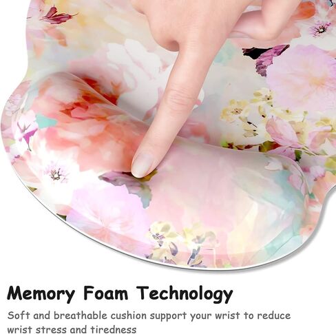 Ergonomic Mouse Pad with Wrist Support, Floral Memory Foam Wrist Rest Mouse Pads, Cute Computer Laptop Office Accessories Decor, Pain Relief Mousepad for Gaming Work Women Girls, Pink Flower in Saudi Arabia