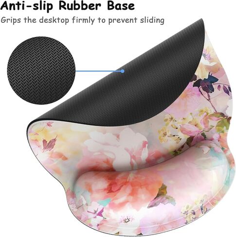 Ergonomic Mouse Pad with Wrist Support, Floral Memory Foam Wrist Rest Mouse Pads, Cute Computer Laptop Office Accessories Decor, Pain Relief Mousepad for Gaming Work Women Girls, Pink Flower in Saudi Arabia