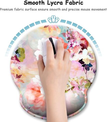 Ergonomic Mouse Pad with Wrist Support, Floral Memory Foam Wrist Rest Mouse Pads, Cute Computer Laptop Office Accessories Decor, Pain Relief Mousepad for Gaming Work Women Girls, Pink Flower in Saudi Arabia