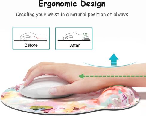 Ergonomic Mouse Pad with Wrist Support, Floral Memory Foam Wrist Rest Mouse Pads, Cute Computer Laptop Office Accessories Decor, Pain Relief Mousepad for Gaming Work Women Girls, Pink Flower in Saudi Arabia
