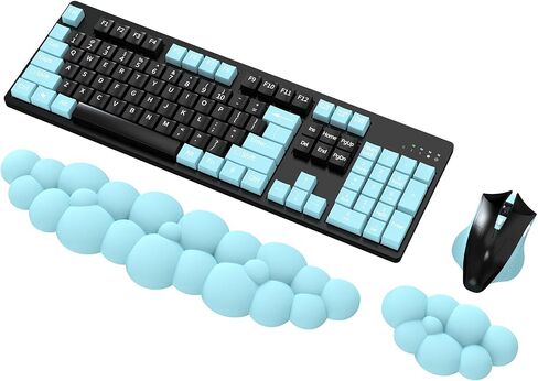 Cloud Wrist Rest Keyboard and Mouse Pad with Wrist Rest Set, Ergonomic Computer Cloud Arm Rest Keyboard, Memory Foam, Leather Cute Cloud Keyboard Wrist Rest Support for Desk Hand Girls, Blue in Saudi Arabia