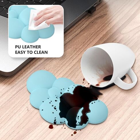 Cloud Wrist Rest Keyboard and Mouse Pad with Wrist Rest Set, Ergonomic Computer Cloud Arm Rest Keyboard, Memory Foam, Leather Cute Cloud Keyboard Wrist Rest Support for Desk Hand Girls, Blue in Saudi Arabia