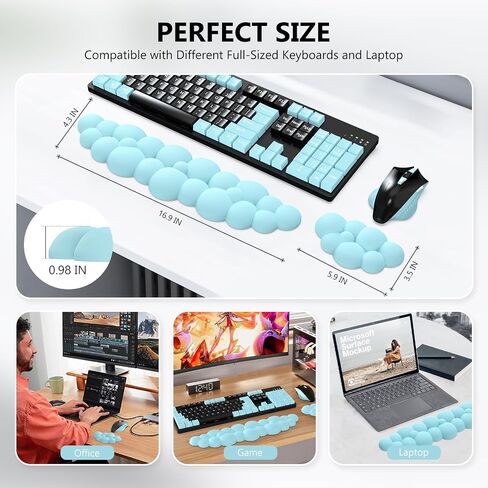 Cloud Wrist Rest Keyboard and Mouse Pad with Wrist Rest Set, Ergonomic Computer Cloud Arm Rest Keyboard, Memory Foam, Leather Cute Cloud Keyboard Wrist Rest Support for Desk Hand Girls, Blue in Saudi Arabia
