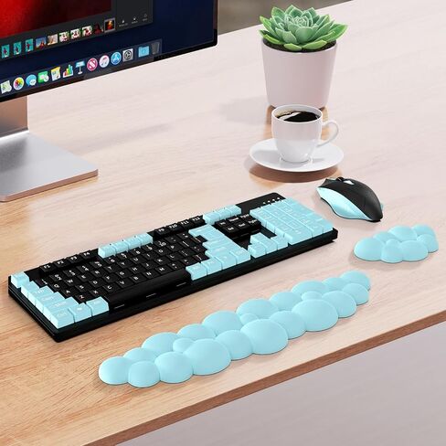 Cloud Wrist Rest Keyboard and Mouse Pad with Wrist Rest Set, Ergonomic Computer Cloud Arm Rest Keyboard, Memory Foam, Leather Cute Cloud Keyboard Wrist Rest Support for Desk Hand Girls, Blue in Saudi Arabia