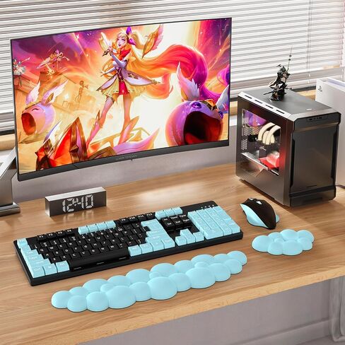Cloud Wrist Rest Keyboard and Mouse Pad with Wrist Rest Set, Ergonomic Computer Cloud Arm Rest Keyboard, Memory Foam, Leather Cute Cloud Keyboard Wrist Rest Support for Desk Hand Girls, Blue in Saudi Arabia