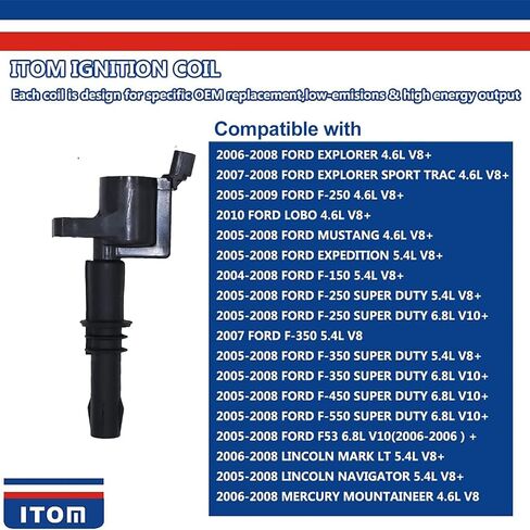 8 قطعة ITOM ملف الإشعال المستقيم T1105H UFD255 DG511 C1541 FD508 8L3Z12029A متوافق مع لينكولن إكسبيديشن إكسبلورر F150 F250 F350 سوبر ديوتي موستانج ماونتينير 4.6 5.4 6.8 in Kuwait