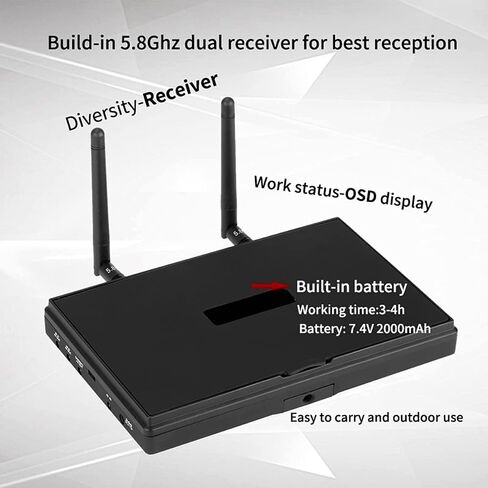 SoloGood 5.8Ghz 7Inch FPV Monitor with DVR 40Channels 800 x 480 LCD Monitor/Display Screen Receiver Monitor Built in Battery for FPV Drone Quadcopter RC Car… in Saudi Arabia