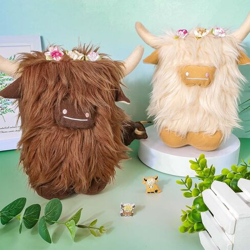 Highland Cow Gnomes Brown Cream Scottish Highland Cow Tomte Decors with Flower Little Calf Nordic Dwarf for Farmhouse Home Collection Dolls Travel Gift, Set of 2 in Saudi Arabia