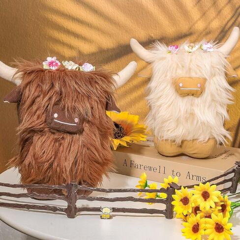 Highland Cow Gnomes Brown Cream Scottish Highland Cow Tomte Decors with Flower Little Calf Nordic Dwarf for Farmhouse Home Collection Dolls Travel Gift, Set of 2 in Saudi Arabia