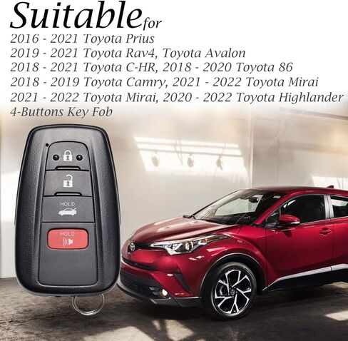 غطاء حافظة Vitodeco من الجلد الأصلي الذكي متوافق مع Toyota Prius Prime 2017 - 2021 (4 أزرار مع مكيف الهواء، أسود/أحمر) in Kuwait