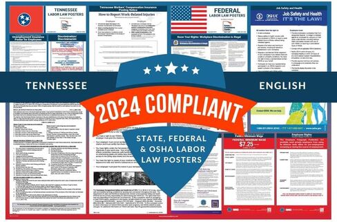Labor Law Posters 2024 - Tennessee Labor Law Poster State, Federal, OSHA Compliant, Accurate & Up to Date, Includes June Updates, Laminated Labor Law Poster 2024 Tennessee, 36"w x 24"h (English) in Kuwait