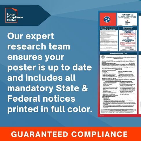 Labor Law Posters 2024 - Tennessee Labor Law Poster State, Federal, OSHA Compliant, Accurate & Up to Date, Includes June Updates, Laminated Labor Law Poster 2024 Tennessee, 36"w x 24"h (English) in Kuwait
