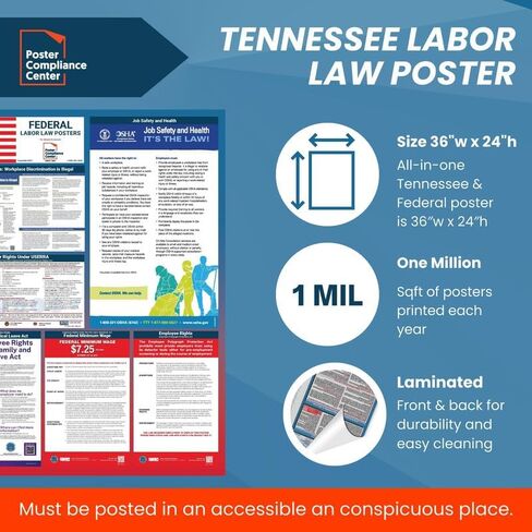 Labor Law Posters 2024 - Tennessee Labor Law Poster State, Federal, OSHA Compliant, Accurate & Up to Date, Includes June Updates, Laminated Labor Law Poster 2024 Tennessee, 36"w x 24"h (English) in Kuwait