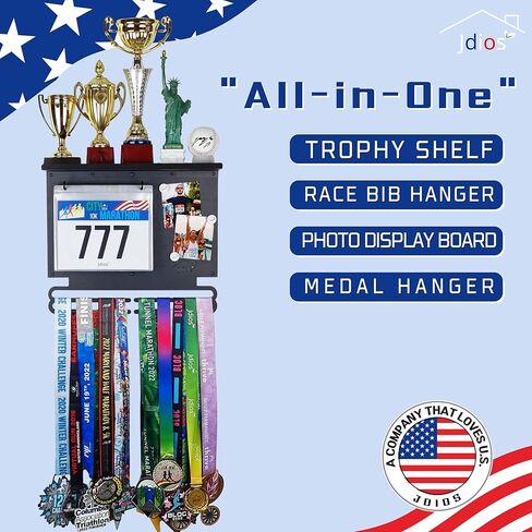 عرض مريلة السباق وشماعة الميداليات مع رف جوائز مقاس 15.7 بوصة، ولوحة عرض الصور - عرض لأكثر من 50 ميدالية وأكثر من 40 مريلة سباق - تتضمن 3 مغناطيسات للصور، و20 حامل صدرية، 2 د.أ أسود (أسود) in Kuwait