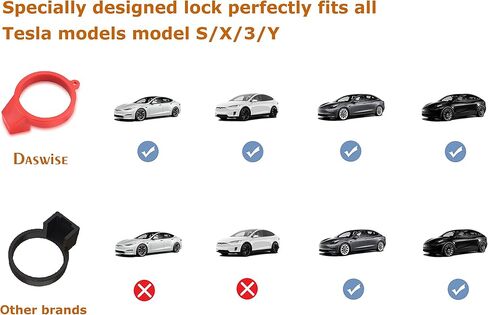 قفل محول الشاحن متوافق مع طراز Tesla 3/Y، مع علامة [إزالة قبل القيادة]، شاحن J1772 متوافق داخليًا أو خارجيًا (عبوتان) (أسود، أحمر) in Kuwait