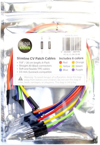 كابلات تصحيح السيرة الذاتية Slimline متعددة الألوان مع موصلات سوداء، سلاسل تصحيح معيارية Eurorack، 6 عبوات (11.8 بوصة) in Kuwait