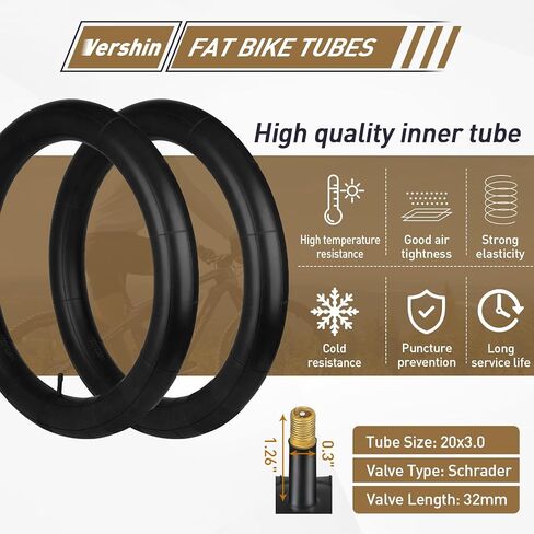 2 حزمة من الأنابيب الداخلية للدراجة ذات الإطارات السميكة 20 × 4 26 × 4 20 × 3 مع صمام AV 32 مم، أنبوب دراجة مطاطي بوتيل ممتاز 20 × 4.0 مع رافعتين للإطارات، 20، 26 × 3.5-4، 20 × 2.5-3 أنبوب دراجة للطرق/MTB/الجبل/ الدراجة الإلكترونية in Kuwait