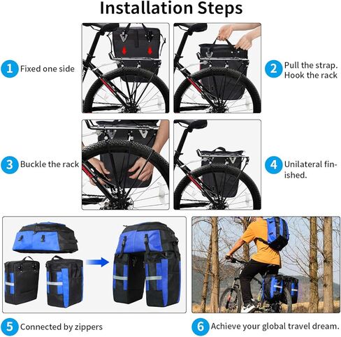 PELLOR Bike Bag Rear Bicycle Pannier Bags 70L Large Capacity Detachable Bicycle Rear Seat Commuter Bag Luggage Carrier Waterproof Saddle Bags with Rain Cover in Kuwait