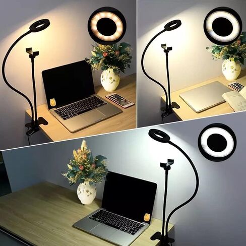2 في 1 LED ملء ضوء حامل الهاتف الخليوي ماكياج ضوء بث مباشر مشبك قابل للتعديل مصباح مكتبي LED Selfie Ring Light in Saudi Arabia