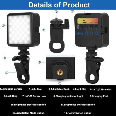 Selfie Light with Tripod and Clip for iPhone/iPad/Laptop/Computer/Android Smart Phone,1800m Ah USB Rechargeable 9 Lighting Mode Fit for Selfie,Makeup,Vlog,TikTok,Video Conference in Saudi Arabia
