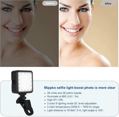 Selfie Light with Tripod and Clip for iPhone/iPad/Laptop/Computer/Android Smart Phone,1800m Ah USB Rechargeable 9 Lighting Mode Fit for Selfie,Makeup,Vlog,TikTok,Video Conference in Saudi Arabia