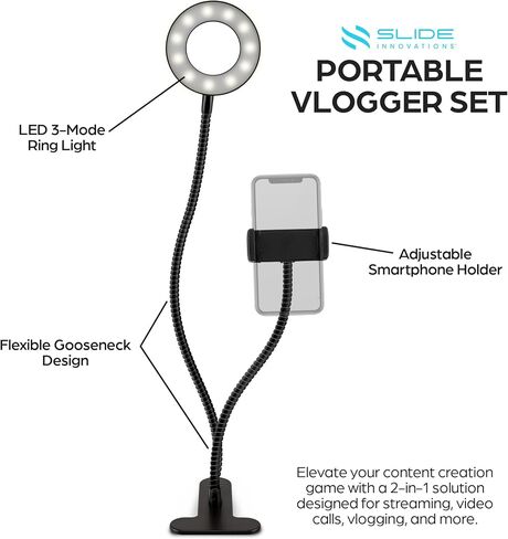 Vlogging Kit for Influencers & Content Creators | Phone Stand & Ring Light | Adjustable Smartphone & LED Light, 3 Light Modes, 10 Brightness Options, in-Line Remote Control in Saudi Arabia