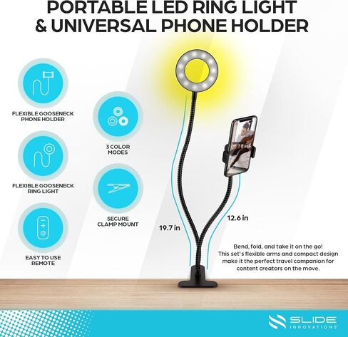Vlogging Kit for Influencers & Content Creators | Phone Stand & Ring Light | Adjustable Smartphone & LED Light, 3 Light Modes, 10 Brightness Options, in-Line Remote Control in Saudi Arabia