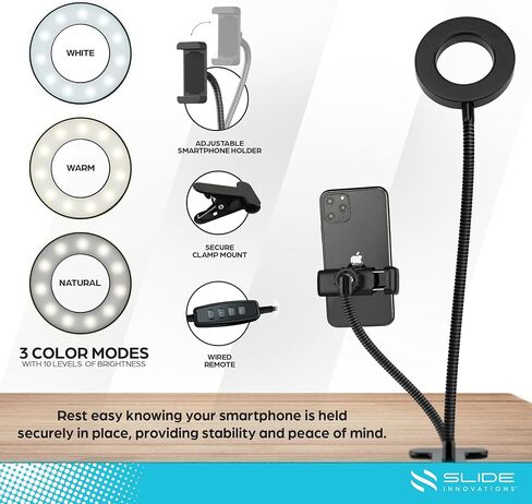 Vlogging Kit for Influencers & Content Creators | Phone Stand & Ring Light | Adjustable Smartphone & LED Light, 3 Light Modes, 10 Brightness Options, in-Line Remote Control in Saudi Arabia
