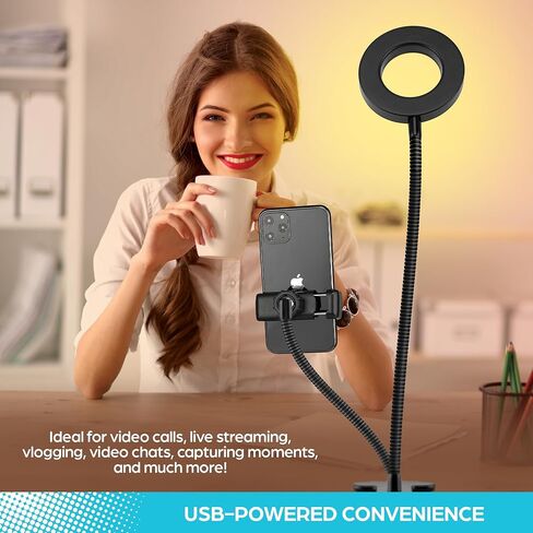Vlogging Kit for Influencers & Content Creators | Phone Stand & Ring Light | Adjustable Smartphone & LED Light, 3 Light Modes, 10 Brightness Options, in-Line Remote Control in Saudi Arabia