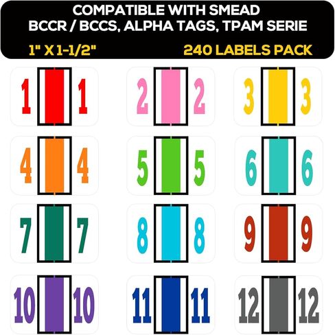 240pcs File Folder Labels, Self Adhesive File Folder Number Labels Rectangle File Folder Chart Labels Index Stickers Tabs Compatible with BCCR/BCCS Smead TPAM Office Supplies (9) in Saudi Arabia