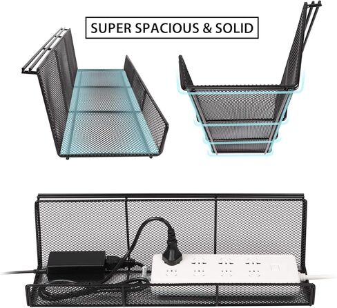 Univivi 17 بوصة منظم الأسلاك تحت المكتب، شبكة معدنية تحت المكتب صينية إدارة الكابلات، منظم الأسلاك تحت المكتب، منظمات سلك المكتب الدائمة للمكتب والمنزل، عبوة من قطعتين باللون الأسود in Kuwait