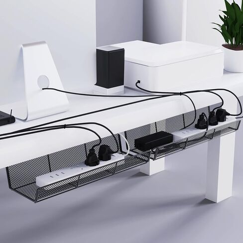 Univivi 17 بوصة منظم الأسلاك تحت المكتب، شبكة معدنية تحت المكتب صينية إدارة الكابلات، منظم الأسلاك تحت المكتب، منظمات سلك المكتب الدائمة للمكتب والمنزل، عبوة من قطعتين باللون الأسود in Kuwait
