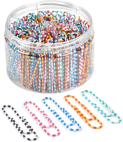 300 قطعة من مشابك الورق، 2 بوصة من مشابك الورق الملونة مع صندوق تخزين للملفات والأوراق والمدرسة ومستلزمات المكاتب، ومشابك ورق ضخمة مطلية بالفينيل بألوان متنوعة (مخططة) in Kuwait