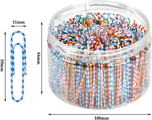 300 قطعة من مشابك الورق، 2 بوصة من مشابك الورق الملونة مع صندوق تخزين للملفات والأوراق والمدرسة ومستلزمات المكاتب، ومشابك ورق ضخمة مطلية بالفينيل بألوان متنوعة (مخططة) in Kuwait