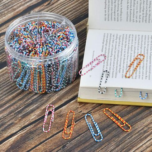 300 قطعة من مشابك الورق، 2 بوصة من مشابك الورق الملونة مع صندوق تخزين للملفات والأوراق والمدرسة ومستلزمات المكاتب، ومشابك ورق ضخمة مطلية بالفينيل بألوان متنوعة (مخططة) in Kuwait