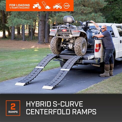 CARGOSMART 3092, Hybrid S-Curve Centerfold Ramp, For Use Easily And Safely Loading & Unloading Lawn Equipment, Motorcycles, ATVs, 750 Lb Per Ramp Capacity, Black 2-Pack in Saudi Arabia