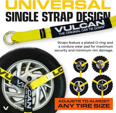VULCAN Car Tie Down with Snap Hooks - Lasso Style - 2 Inch x 96 Inch - 4 Pack - High-Viz - 3,300 Pound Safe Working Load in Kuwait