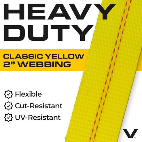 VULCAN Car Tie Down with Snap Hooks - Lasso Style - 2 Inch x 96 Inch - 4 Pack - High-Viz - 3,300 Pound Safe Working Load in Kuwait