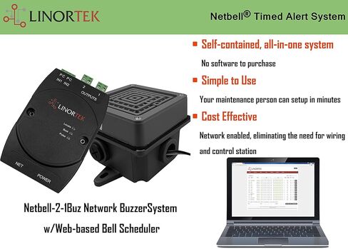 وحدة تحكم Linortek Netbell-2-1Buz TCP/IP مع جهاز تحكم عالي الصوت مقاس 4 بوصات لنظام تنبيه وقت استراحة الغداء في مستودعات المصانع الصناعية مع برنامج جدولة مدمج in Kuwait