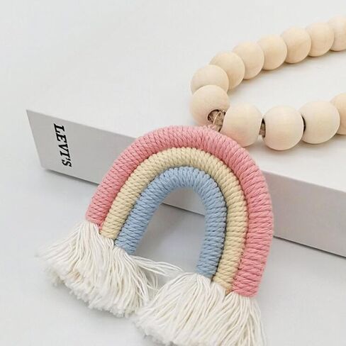 2 Pieces Wooden Beaded Curtain Tiebacks, Tassel Curtain Buckles Magnetic Curtain Buckles, Rainbow Tassel Curtain Tiebacks No Punch Decoration (Blue) in Saudi Arabia