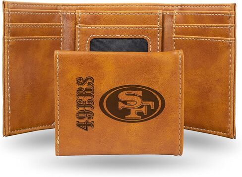 Rico Industries NFL San Francisco 49ers Premium Laser Engraved Vegan Black Leather Bill-fold Wallet - Slim yet Sturdy Design - Perfect to Show Your Team Pride or Gift in Saudi Arabia