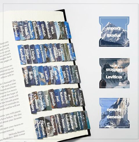 علامات تبويب الكتاب المقدس - 75 علامة تبويب، موضوع بوهو أنيق مستوحى من جبل الثلج، علامات تبويب الكتاب المقدس مغلفة للنساء والرجال، مثالية لدراسة الأناجيل، وعلامات تبويب فهرس الكتاب المقدس، وتسميات الكتب (جبل الثلج) in Kuwait