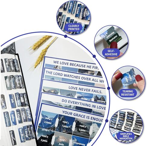 علامات تبويب الكتاب المقدس - 75 علامة تبويب، موضوع بوهو أنيق مستوحى من جبل الثلج، علامات تبويب الكتاب المقدس مغلفة للنساء والرجال، مثالية لدراسة الأناجيل، وعلامات تبويب فهرس الكتاب المقدس، وتسميات الكتب (جبل الثلج) in Kuwait