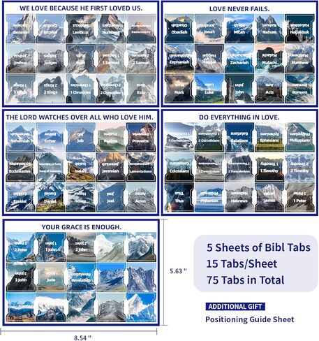 علامات تبويب الكتاب المقدس - 75 علامة تبويب، موضوع بوهو أنيق مستوحى من جبل الثلج، علامات تبويب الكتاب المقدس مغلفة للنساء والرجال، مثالية لدراسة الأناجيل، وعلامات تبويب فهرس الكتاب المقدس، وتسميات الكتب (جبل الثلج) in Kuwait