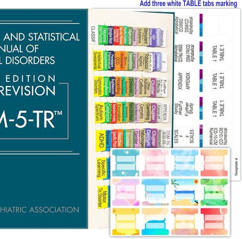 DSM-5-TR Index Tabs, 96 Laminated DSM V TR Tabs and 12 Blank Tabs,Thick Waterproof Material Color-Coded Print, Easy to Read Guide Tabs for The Diagnostic and Statistical Manual of Mental Disorders in Kuwait