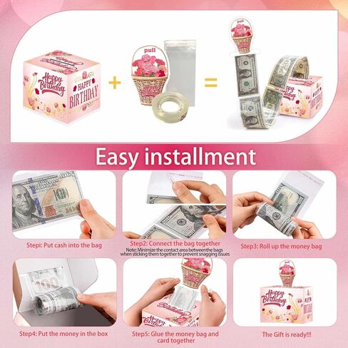 Birthday Money Box for Cash Gift Pull,Funny Carnation Pop Out Money Gift Box for Mother, Pop Up Money Holder for Cash,Surprise Money Roll Gift Boxes for Women Girlfriend Wife Daugther Grandmother in Kuwait