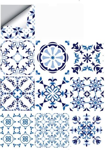 25 PCS Moroccan Style Tile Sticker, 4x4 Inch(10x10cm) Traditional DIY Murals, Tile Waterproof Oil Proof Removable Decals for Bathroom & Kitchen Backsplash (4I-SVC0-ZV27) in Saudi Arabia